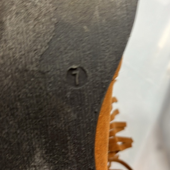 BROWN faux SUEDE FRINGE ANKLE BOOTS Blue Suede Shoes size 7 pull on boots womens - Picture 7 of 11